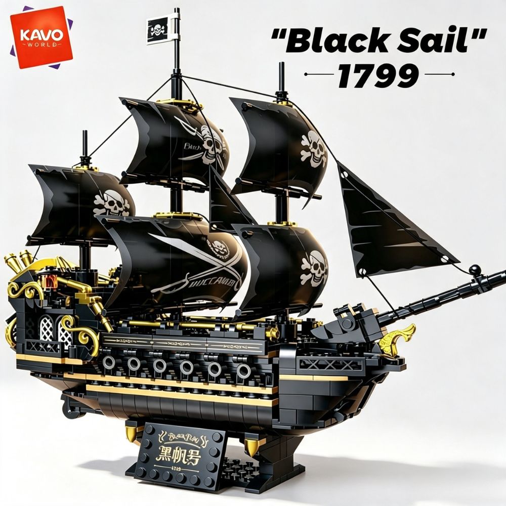 Model Kit U Boat - KAVOWORLD 801 elementów Czarny Statek Piracki